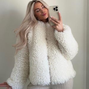 Zara Ecru Faux Fur Hooded Jacket